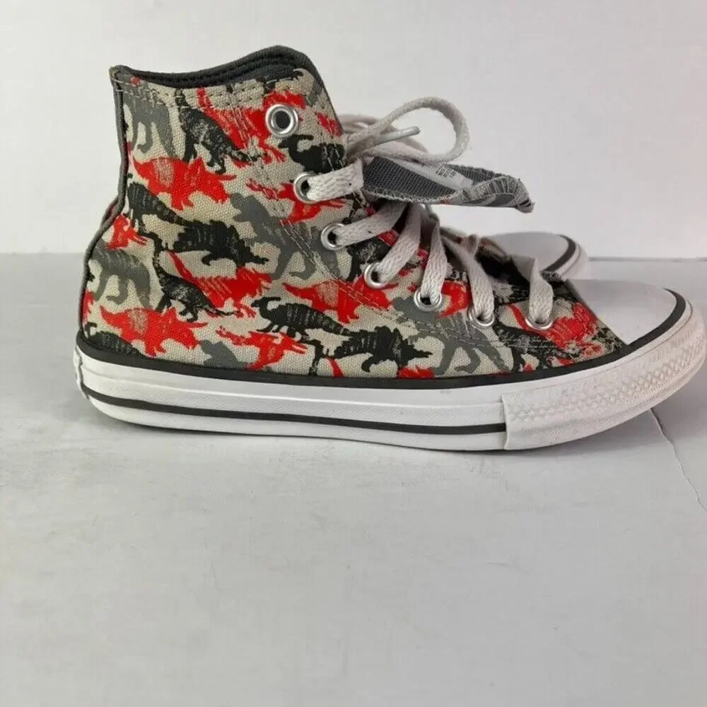 Converse Sneaker kid Sz2 Chuck Taylor All Star HI Poppy Glow Dinosaurs 671598F